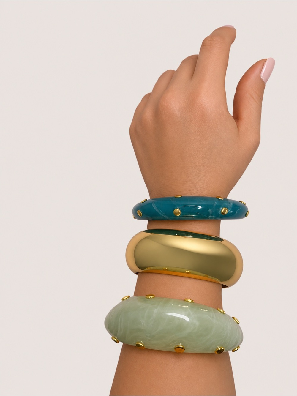 Bold Chunky Bangles Set, Acrylic Bracelets with Gold Studs, Fashion Statement